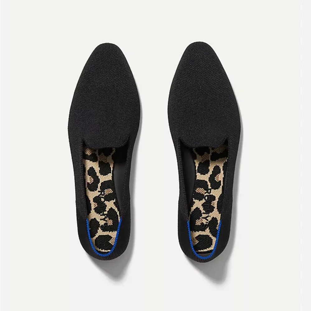 Rothy's Black Loafers with Leopard Print Insole